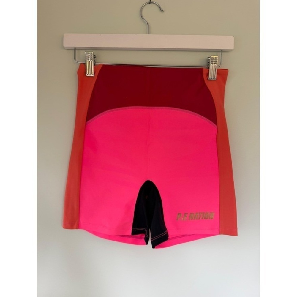 P.E Nation Biker Shorts Womens Small Pink Colorblock Activewear Gym Workout Neon